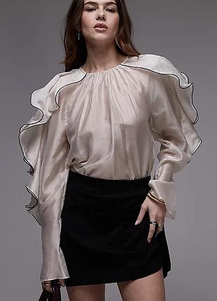 Новa.блуза з органзи & other stories blouse with ruffle sleeves and bow back cream ivory оригінал.зі свіжих колекцій