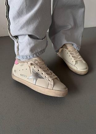 Кроссовки golden goose superstar white / silver pink fur