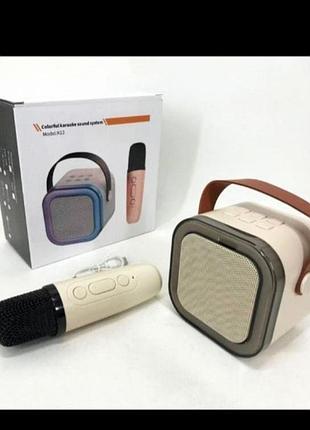 Портативная музыкальная колонка с караоке микрофоном rgb подсветки и зарядка