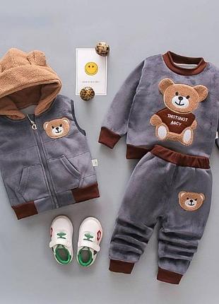 Костюм тройка bear серый 1573, размер 80