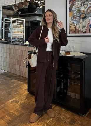 Женский трикотажный спортивный костюм двойка петля пенье турция s m l xl шоколадный, 44