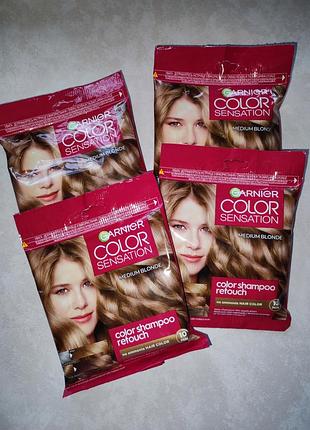Набор 4 шт крем-краска для волос без аммиака garnier color sensation color shampoo retouch 7.0 блонд, 40 мл