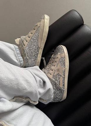 Кросівки golden goose superstar silver sparkles / grey fur
