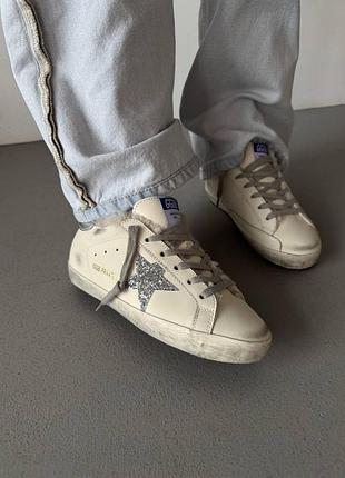 Кроссовки golden goose ballstar white / silver star fur