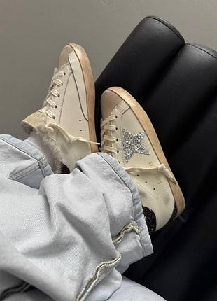 Кроссовки golden goose superstar white / silver / brown sparkles fur
