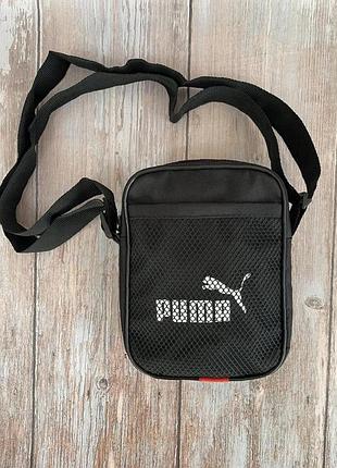 Чоловіча барсетка puma — чорна спортивна сумка через плече з трьома відділеннями