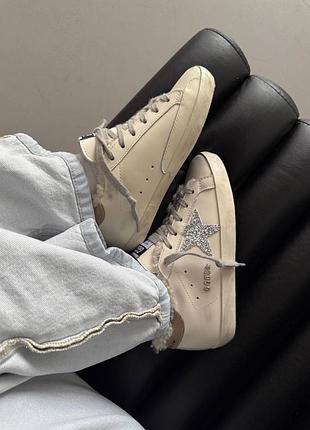 Кросівки golden goose superstar white / silver / brown sparkles  fur