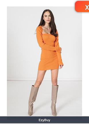Трикотажний комплект 6 (34) з облягаючої сукні bodycon та короткого болеро, мандариновий помаранчевий, набір із 2 предметів