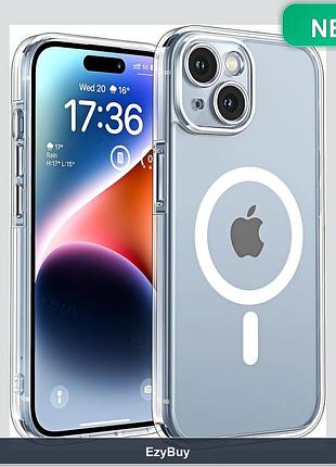 Чехол накладка для iphone 14 с двумя защитными стеклами прозрачный tpu корпус с поддержкой magsafe и защиты