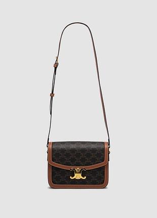 💎 celine teen triomphe bag in triomphe canvas and calfskin tan 22 x 16 x 6.5 см