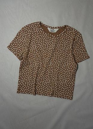 Футболка h&m у рубчик з квітковим принтом