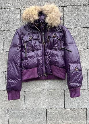 Оригінальний пуховик dsquared2 y2k укорочений бомбер з хутром койота