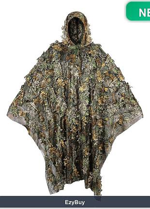Маскувальна накидка з капюшоном 3d mossy oak leaf camouflage, пончо для лісу 160x120 см із поліестеру
