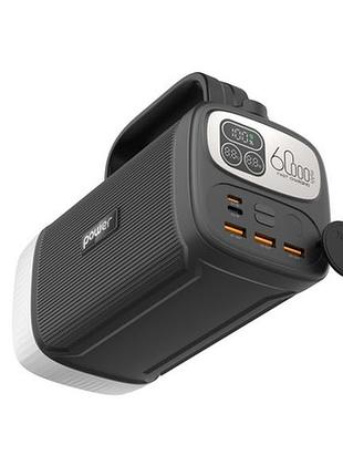 Повербанк c61 для ноутбука 60000 mah 100w - черный (с фонарем и ручкой)