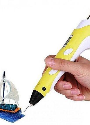 3d ручка желтая c lcd дисплеем (3d pen-2) +подставка