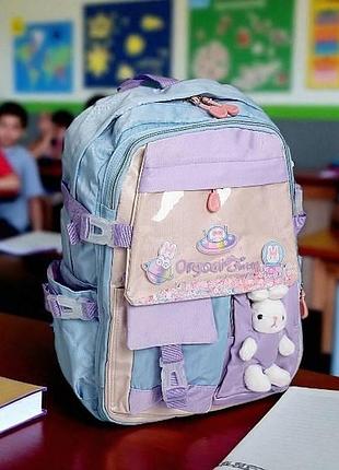 Рюкзак дитячий зі світловідбивними елементами 33*13*42см на 2 відділення с 65503 бузковий з принтом
