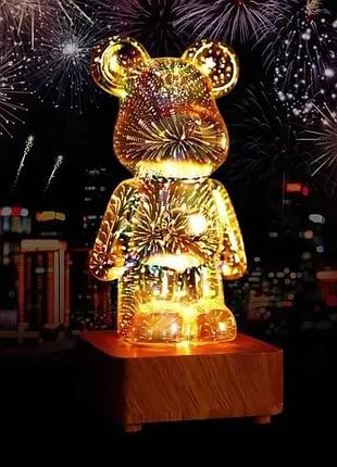 Ночник 3d мишка фейерверк на подставке bearbrick