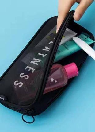 Косметичка жіноча сітчаста на блискавці makeup bag 22*11*2 чорна