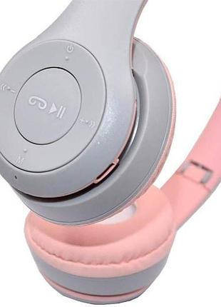 Наушники детские беспроводные с заичьими ушками bluetooth p47r серые