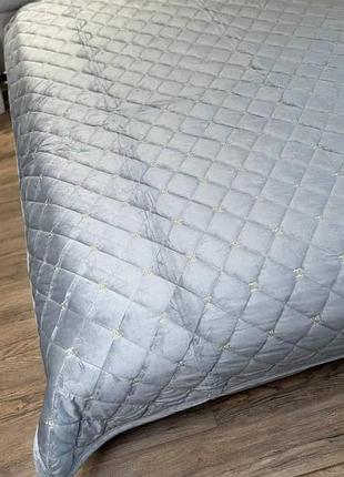 Велюрове покривало-стьогане шанель 220х240 сіре