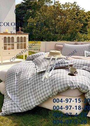 Двоспальна постіль з вареної бавовни та простирадлом на резинці colourfull home