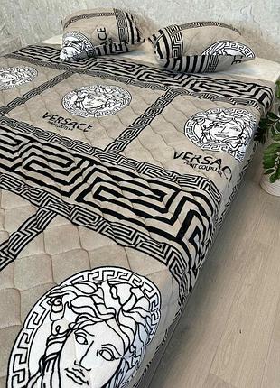 Сучасний двосторонній комплект покривала євро 210×230 з фланелі з м’якою текстурою + 2 подушки