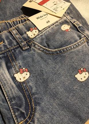 Джинсы wide leh,h &amp; m, 8-9 лет, джинсы hello kitty
