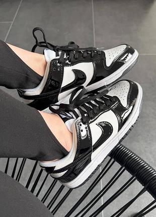 Nike dunk low black white patent 2