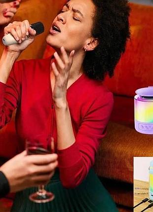 Колонка портативная с 2 караоке микрофонами bluetooth led к19 белая