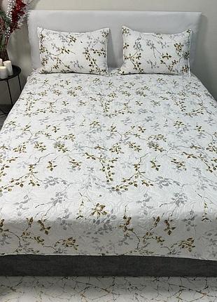 Покривало квітковий принт стьобане бавовна 200x230 + 2 наволочки 50x70 подарункова упаковка