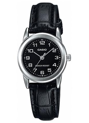 Жіночий годинник casio ltp-v001l-1b з чорним шкіряним ремінцем та кварцовим механізмом