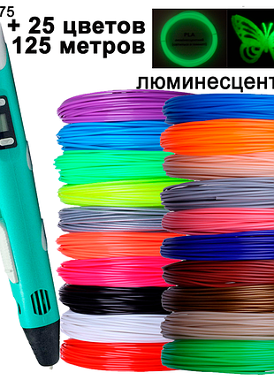 3d ручка c дисплеєм +комплект экопластика 25 кольорів +трафарети