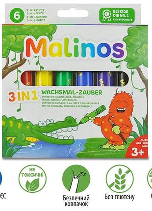 Воскові олівці malinos wachsmal-zauber 6 шт (3 в 1)
