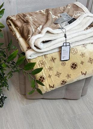 Брендовое велюровое покрывало евро 200×220 теплое на овчине
