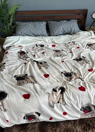 Теплый домашний плед на овчине велюр-шерсть 150×220 см
