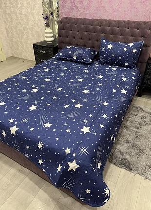 Покривало стьобане бавовна квіти 200x230 + 2 наволочки 50x70 подарункова упаковка