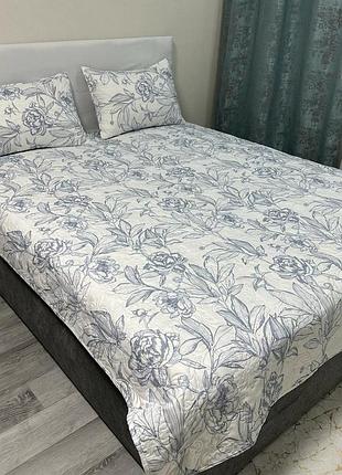 Покрывало хлопок 100% стеганное цветы 200x230 для кровати и наволочки 50x70 подарочная упаковка