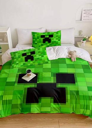 Постільна білизна 3d полуторна з мікросатину minecraft №5 31461 150х215 см 50х70 см