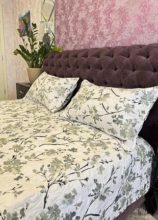 Набор покрывало цветы хлопок стеганное 200x230 и наволочки 50x70 2 шт.