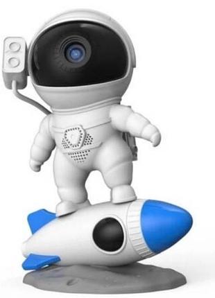 Ночник проектор галактики с управлением с телефона космонавт на ракете белый