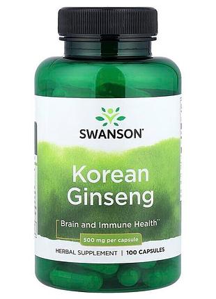 Корейский женьшень swanson korean ginseng 500 mg, 100 капсул