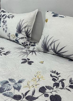 Покрывало стеганое с цветами 100% хлопок 200x230+2 наволочки 50x70 в сумке