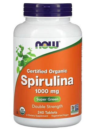 Натуральна добавка now spirulina 1000 mg certified organic, 240 таблеток
