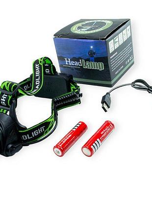 Ліхтарик діодний налобний led, 2 акб 18650, 4 режими., зарядка usb head lamp