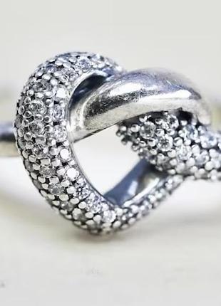 Серебряное кольцо пандора переплетенное сердце р.18-18.5 pandora