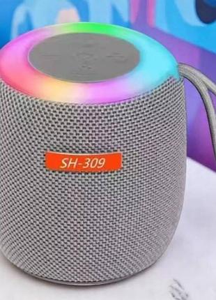 Колонка аккумуляторная bluetooth с подсветкой sh 309 bt blk/blue/silver серая