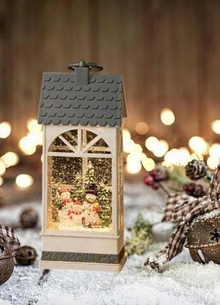 Новорічний нічник ліхтар xmas wdl-24074b білий зі сніговиками