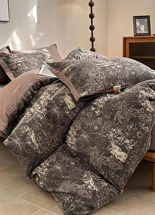 Постельное белье семейное с текстурой льна и с простыню на резинке colorful home print 2 22022 180х220 см