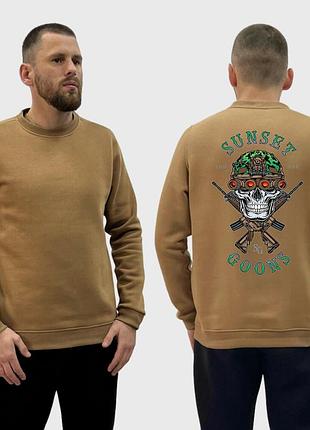 Мужской свитшот на флисе с принтом sunset goons зеленый череп с тепловизором, койот xxl