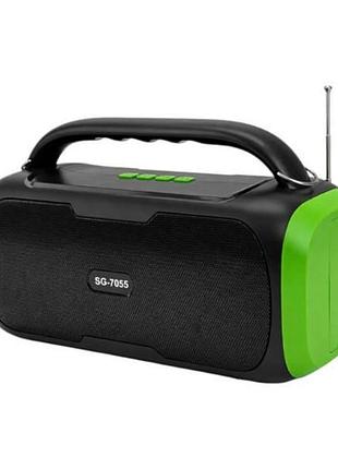 Колонка портативная аккумуляторная с солнечной панелью и фонариком bluetooth ts-5579 черная c зеленым